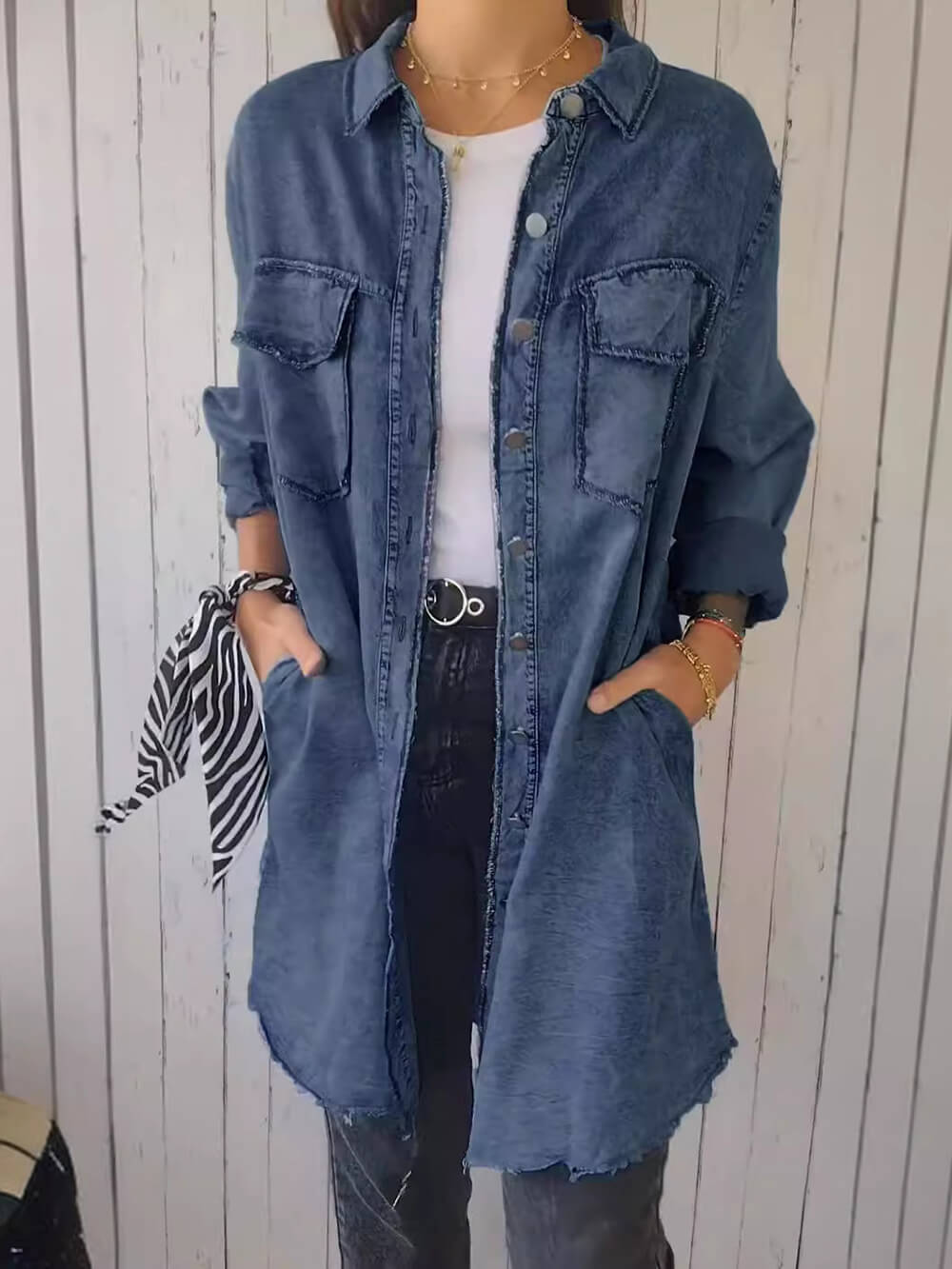 Sofia® | Veste en Jean à Manches Longues Élégante et Polyvalente avec Col