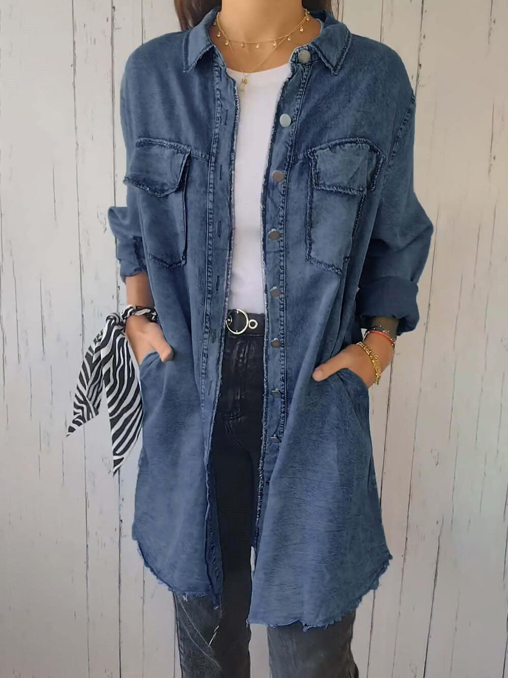 Sofia® | Veste en Jean à Manches Longues Élégante et Polyvalente avec Col