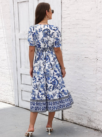 Corinne | Robe Élégante Fleurie à Col en V