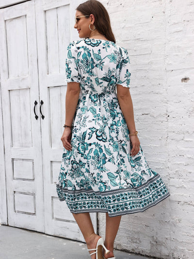 Corinne | Robe Élégante Fleurie à Col en V