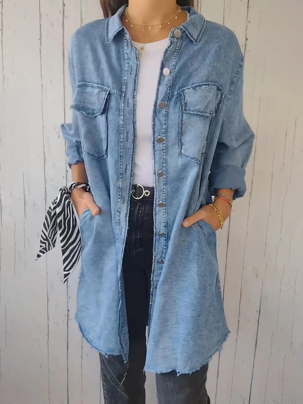 Sofia® | Veste en Jean à Manches Longues Élégante et Polyvalente avec Col