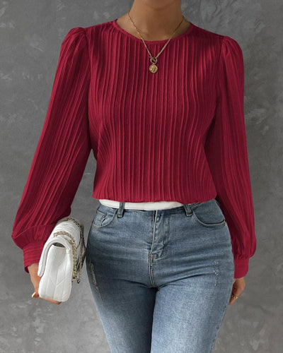 Katia | Blouse avec Manches Lanternes et Texture Verticale