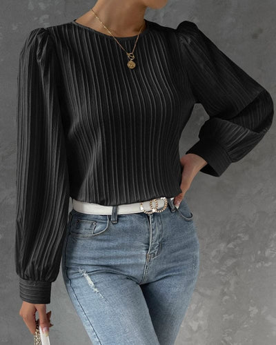Katia | Blouse avec Manches Lanternes et Texture Verticale