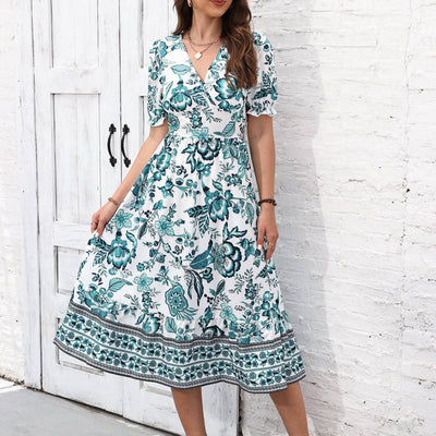 Corinne | Robe Élégante Fleurie à Col en V