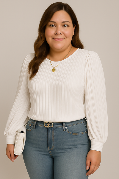 Katia | Blouse avec Manches Lanternes et Texture Verticale