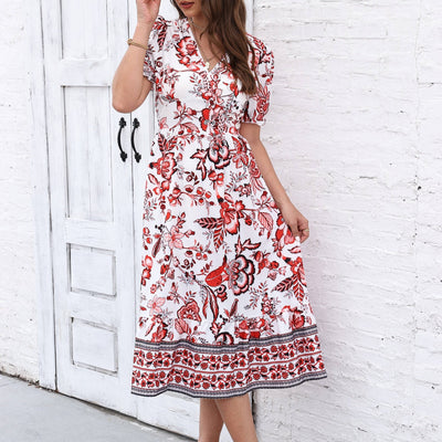 Corinne | Robe Élégante Fleurie à Col en V