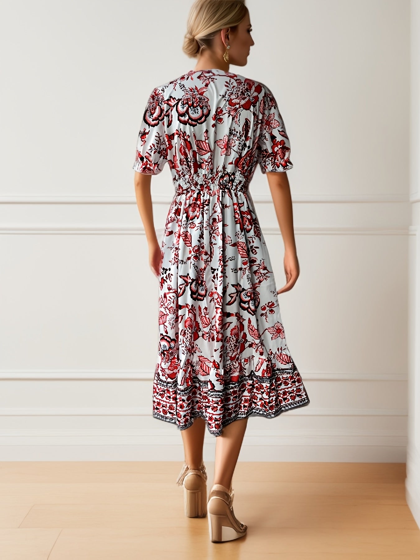 Corinne | Robe Élégante Fleurie à Col en V
