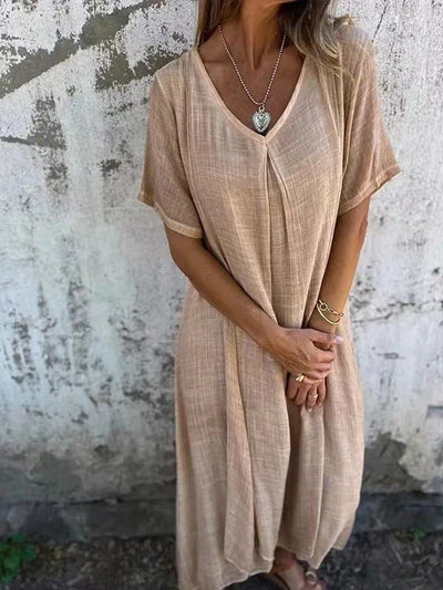 Célestine | Robe mi-longue intemporelle à col en V