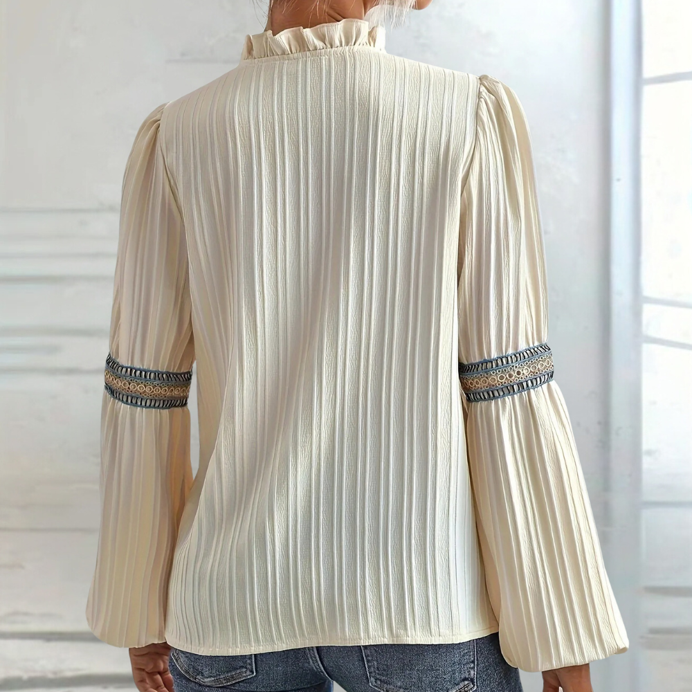 Karen | Embroidered Trim V-Neck Blouse