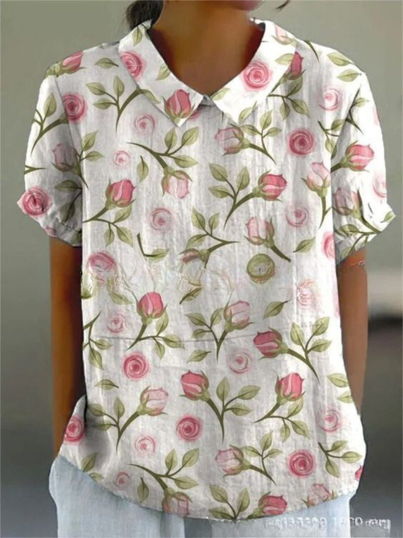 Sofia™ | Blouse à Fleurs Blanches avec Roses Roses