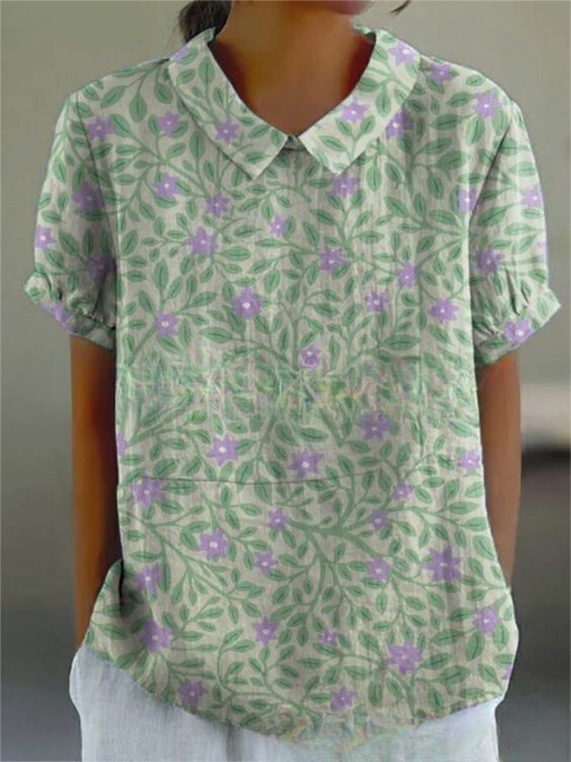 Sofia™ | Blouse Verte Avec Fleurs Violettes