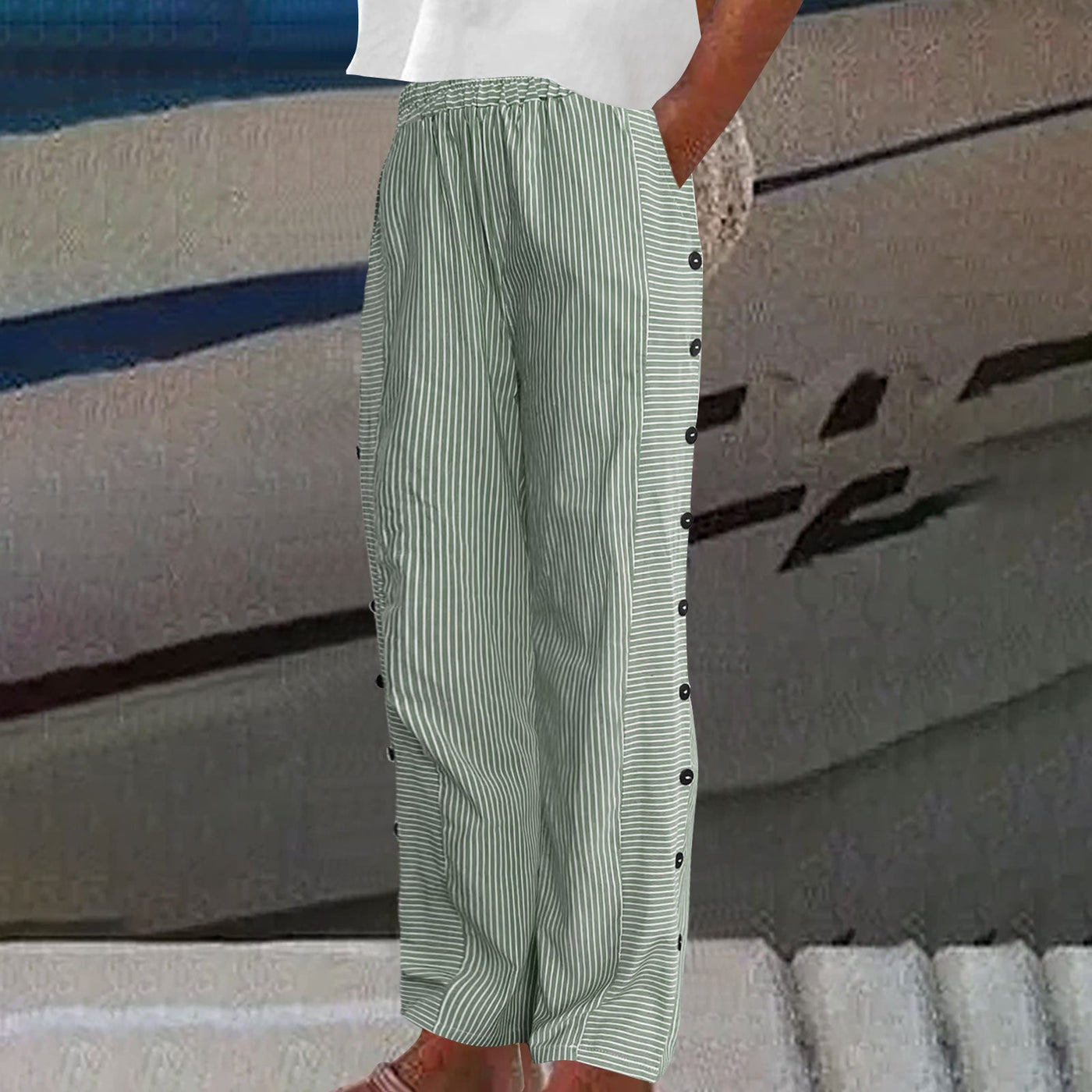 Sera™ | Pantalon à Rayures avec Boutons