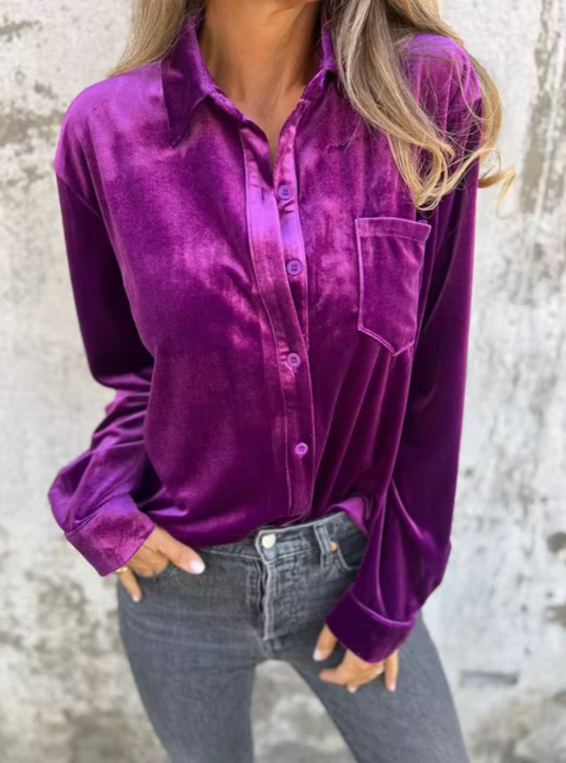Marly | Blouse en Velours avec Poche Poitrine