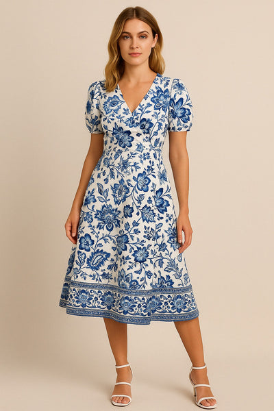 Corinne | Robe Élégante Fleurie à Col en V