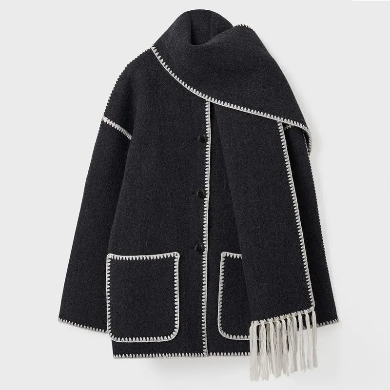 Sionne | Veste à Écharpe à Franges
