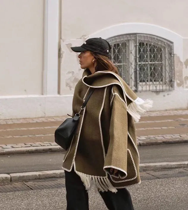 Sionne | Veste à Écharpe à Franges