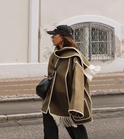 Sionne | Veste à Écharpe à Franges