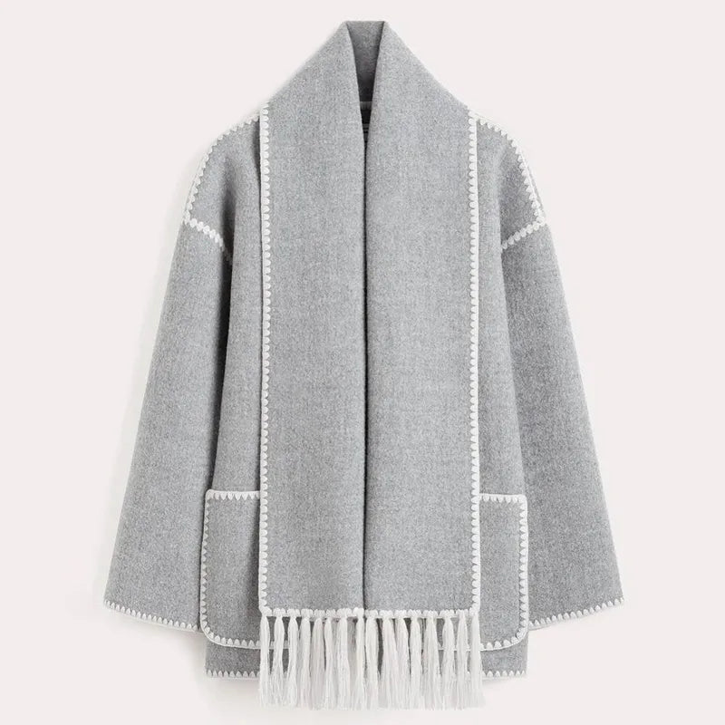 Sionne | Veste à Écharpe à Franges