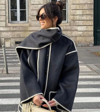 Sionne | Veste à Écharpe à Franges
