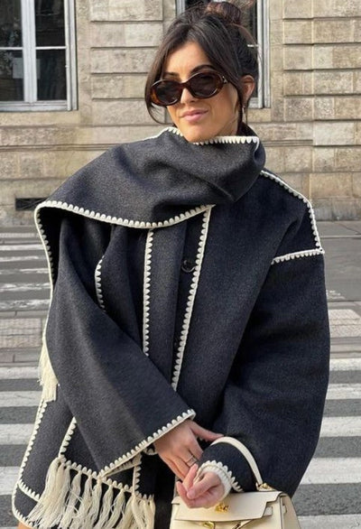 Sionne | Veste à Écharpe à Franges