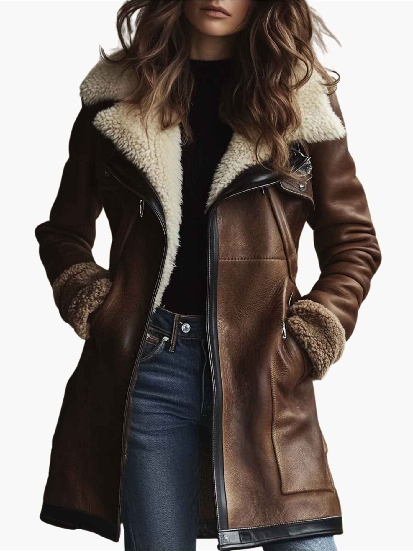 Grace | Manteau en cuir à col vintage