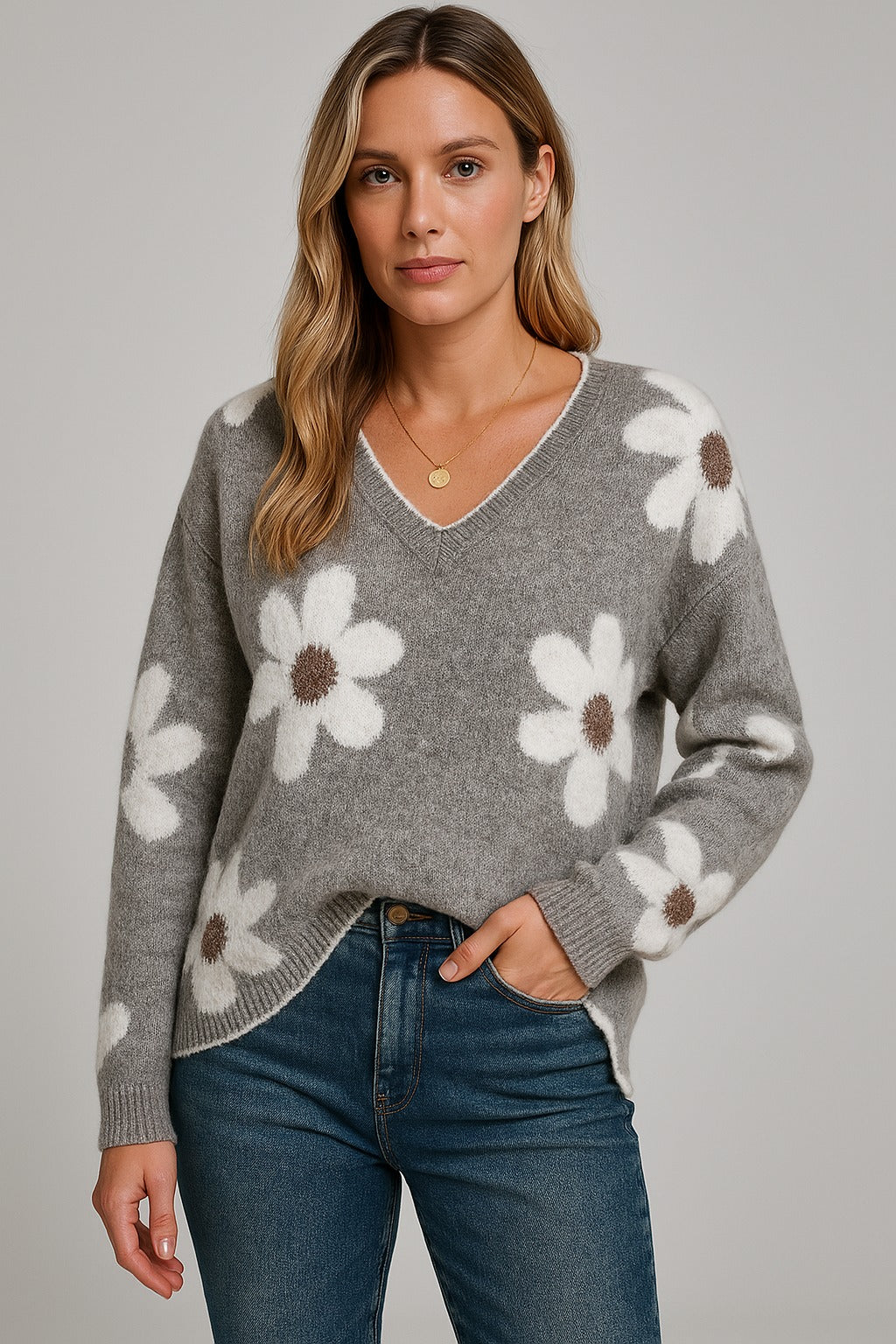 Joan | Pull col V à imprimé floral