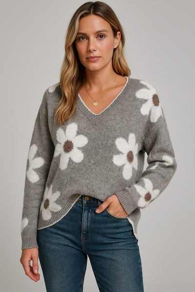 Joan | Pull col V à imprimé floral