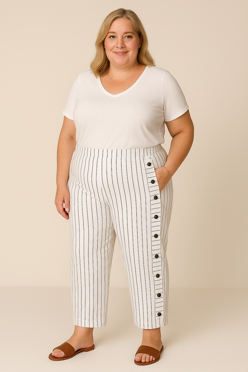 Sera™ | Pantalon à Rayures avec Boutons