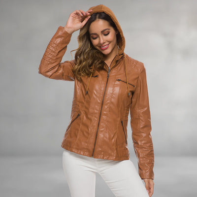 Emma | Leather Hooded Jacket
