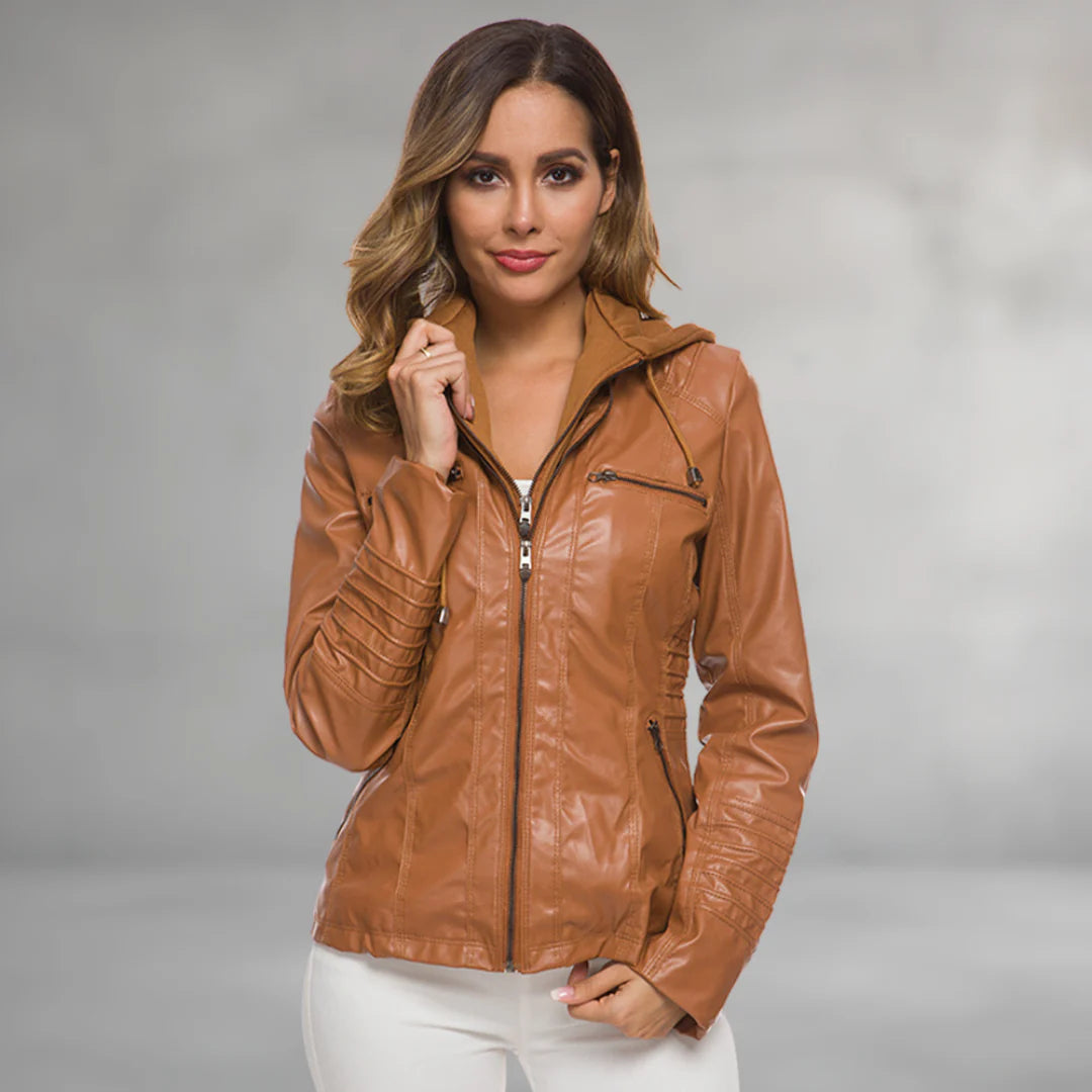 Emma | Leather Hooded Jacket