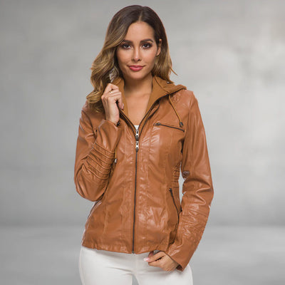 Emma | Leather Hooded Jacket