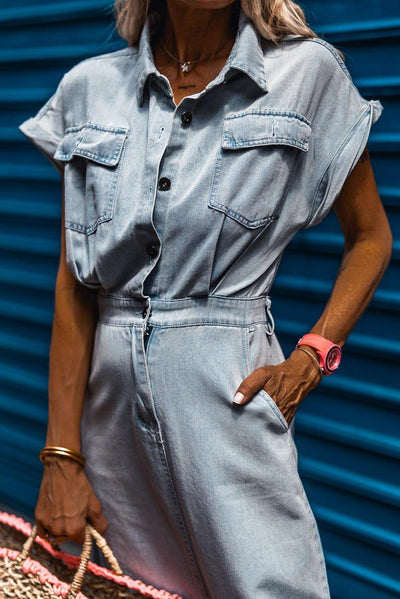 Sofia® | Robe en Jean Élégante avec Manches Courtes en Chauve-Souris