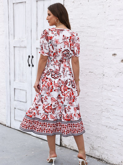 Corinne | Robe Élégante Fleurie à Col en V