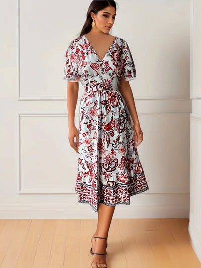 Corinne | Robe Élégante Fleurie à Col en V