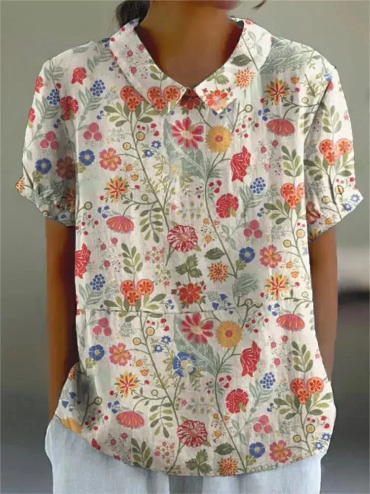 Sofia™ | Blouse Blanche avec des Fleurs Sauvages
