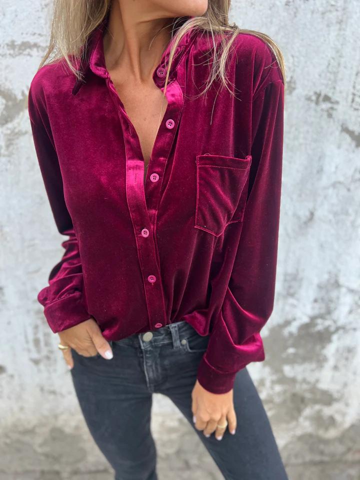 Marly | Blouse en Velours avec Poche Poitrine