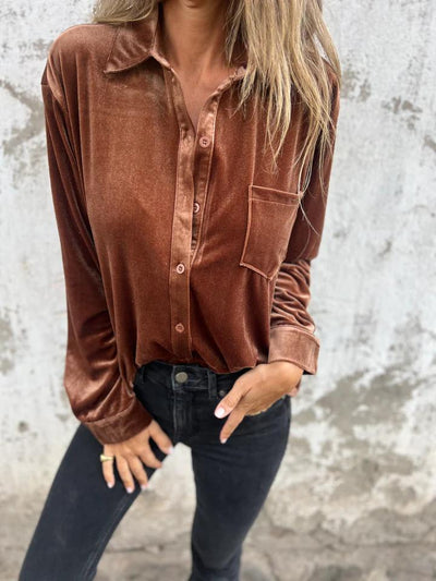 Marly | Blouse en Velours avec Poche Poitrine