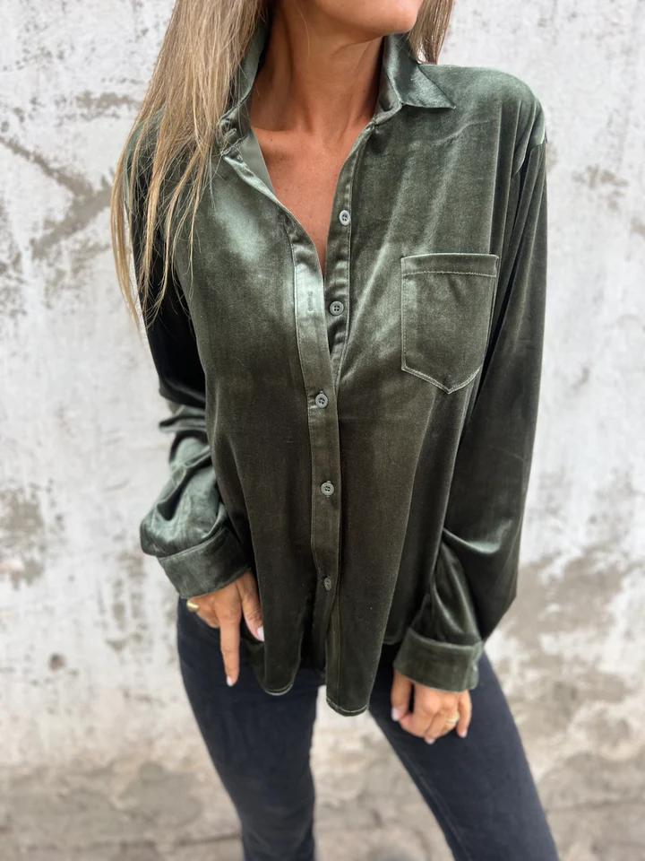 Marly | Blouse en Velours avec Poche Poitrine