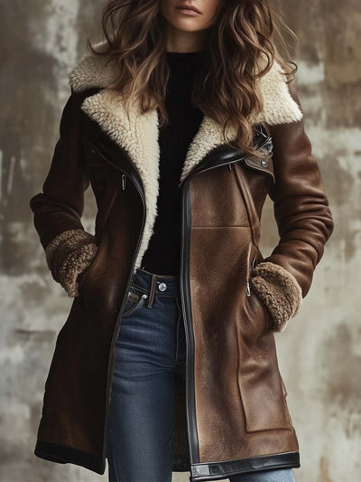 Grace | Manteau en cuir à col vintage