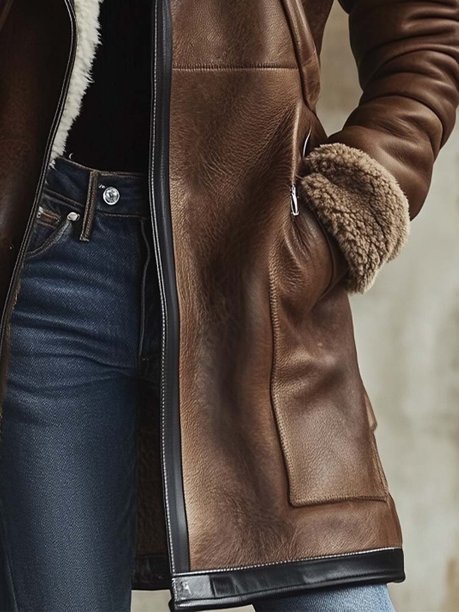 Grace | Manteau en cuir à col vintage