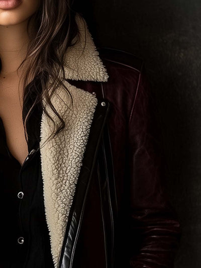 Lily | Manteau en cuir d'agneau bordeaux vintage