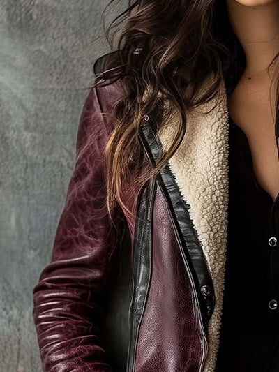 Lily | Manteau en cuir d'agneau bordeaux vintage