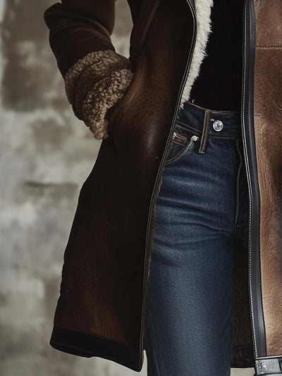 Grace | Manteau en cuir à col vintage