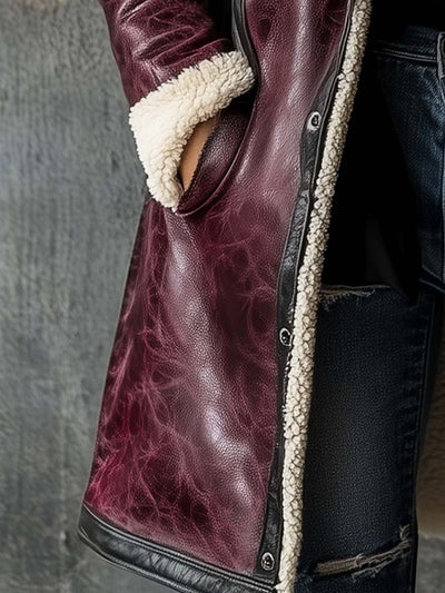 Lily | Manteau en cuir d'agneau bordeaux vintage