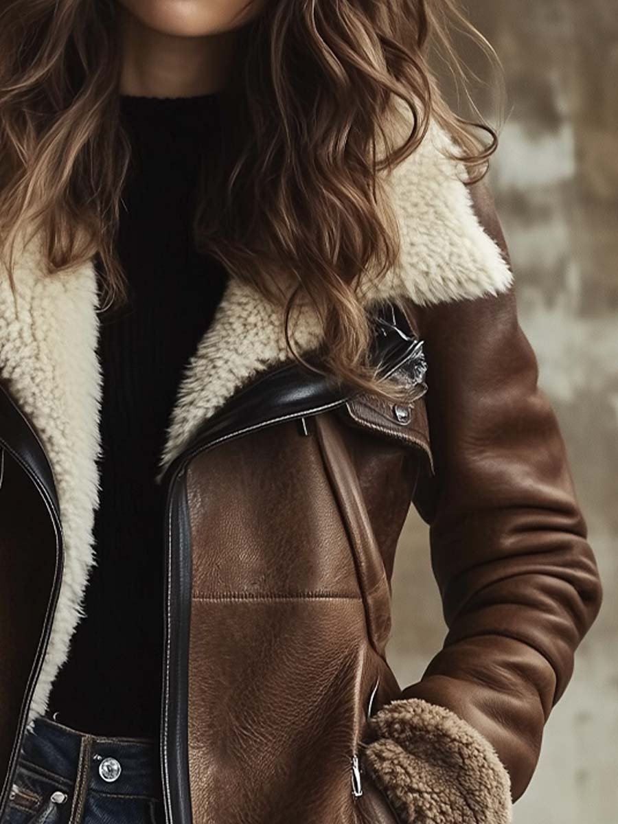 Grace | Manteau en cuir à col vintage