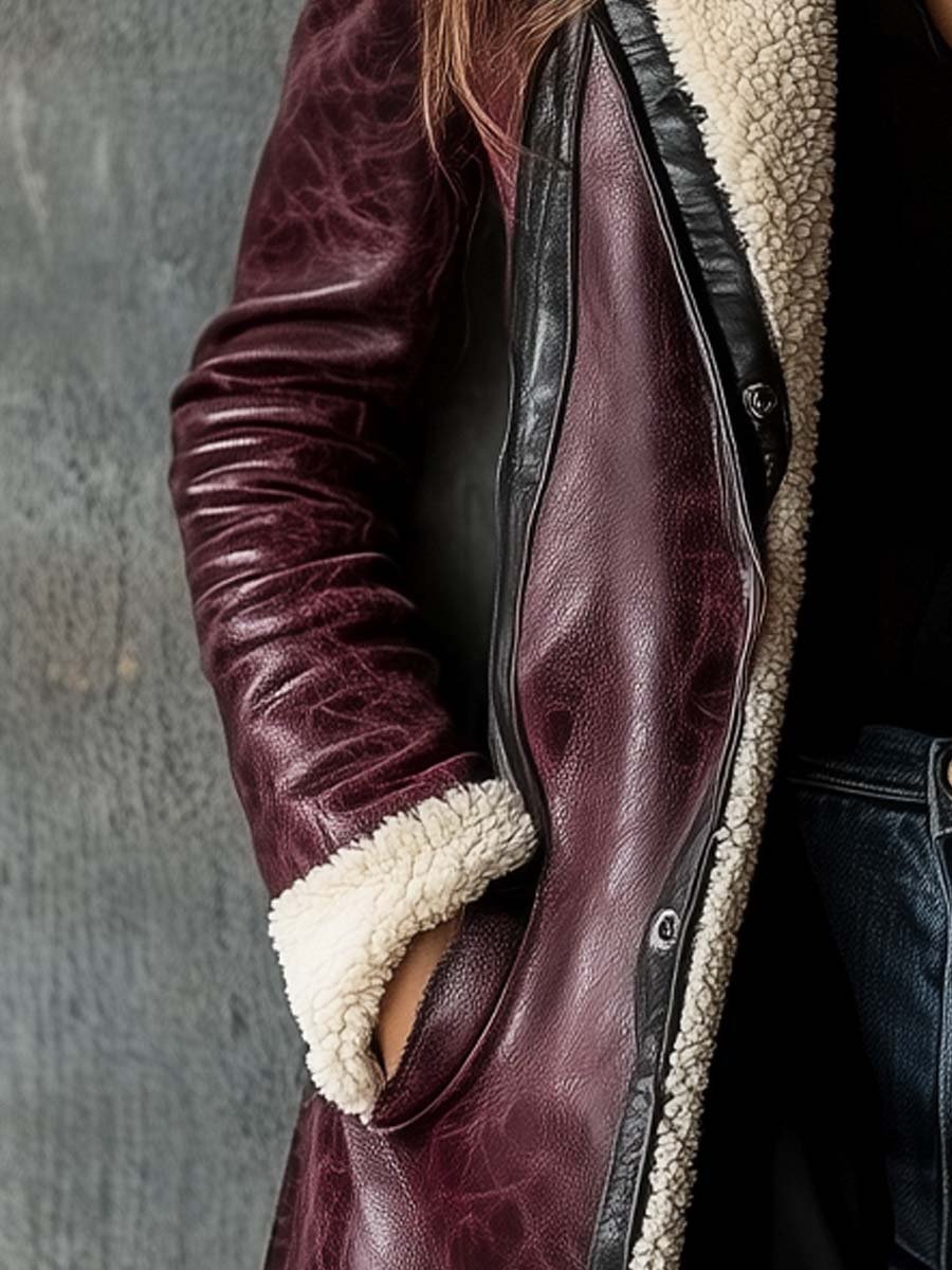 Lily | Manteau en cuir d'agneau bordeaux vintage